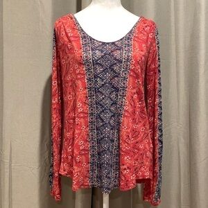 Lucky Brand Mulit-Color ScoopNeck Long-sleeve Top, Small